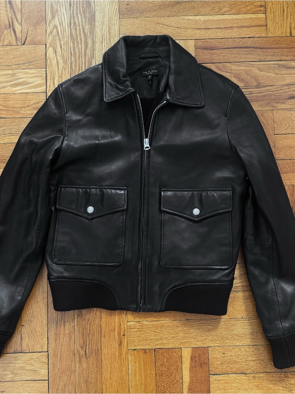 Rag & Bone Black Leather Bomber Jacket